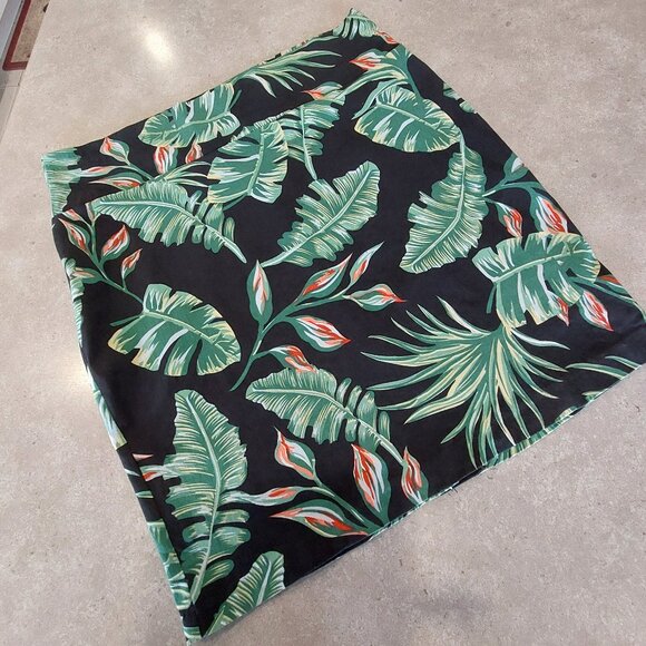 LILY MORGAN Women's Stretch Black Tropical Green Leaves & Floral Print Skirt XL - Picture 1 of 12